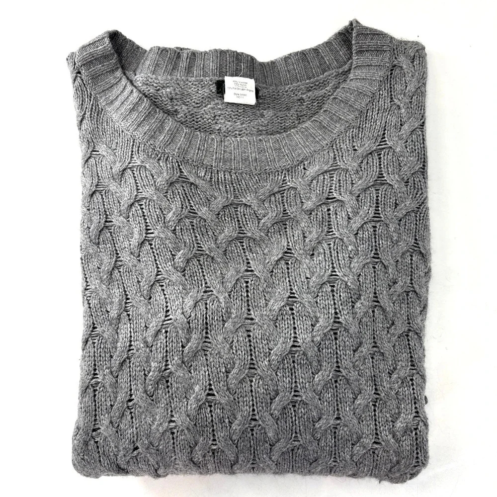 Vintage J Crew‎ Cable Knit Sweater Women L Wool Angora Rabbit Hair Gray Preppy
